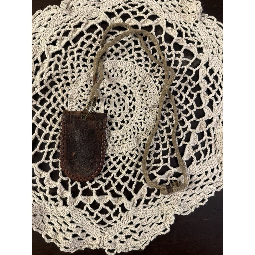 Vintage Tooled Leather Neck Pouch / Mini Utility Pouch